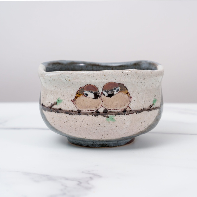 Twin Sparrows Kutani Matcha Bowl Chawan Made In Japan