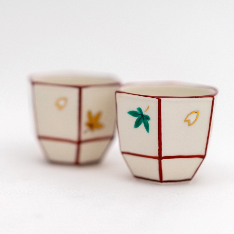 HANDMADE Leaves HEXAGON CUP KOBACHI DISH MADE IN JAPAN