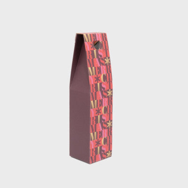 1 Bottle Gift Box / Carton - Burgundy & Gold Merry Christmas