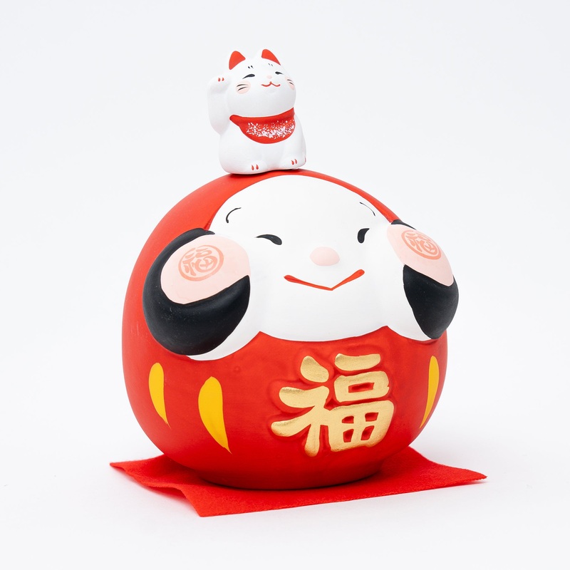 Daruma and Lucky Cat Doll Ornament Piggy Bank