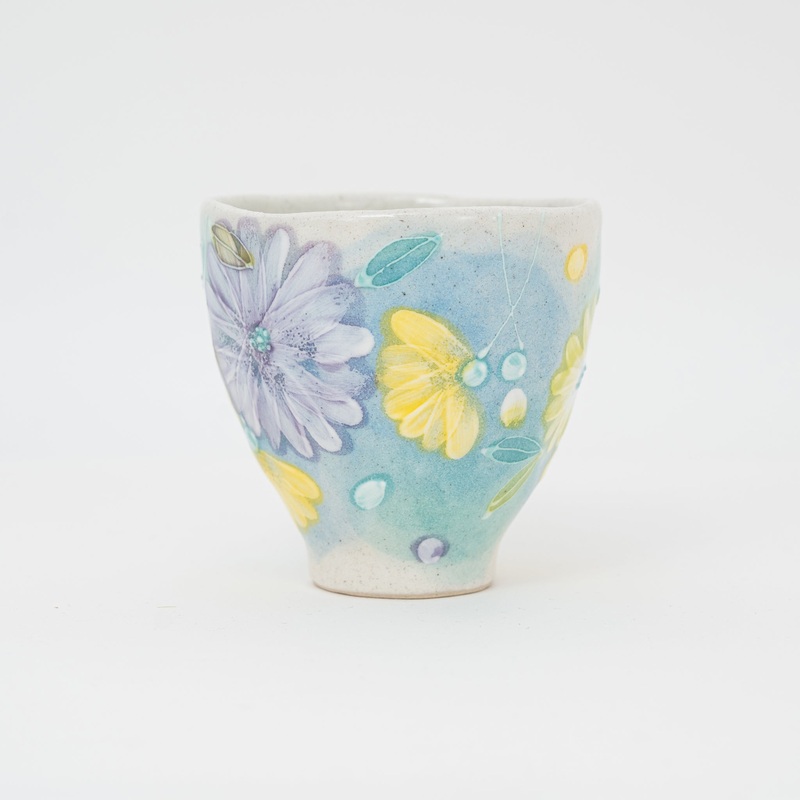 Handmade Seto Ware Floral Tea Cup | Blue