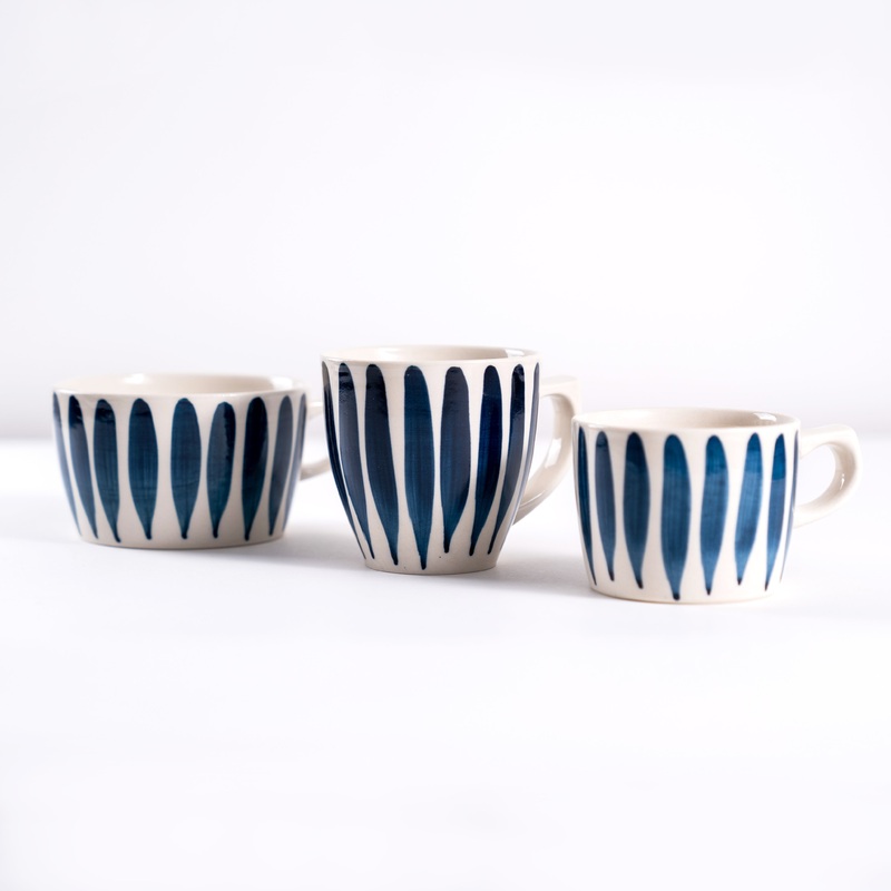 Hasami Yaki Handmade Blue Tokusa Vertical Striped Mug - Three Sizes